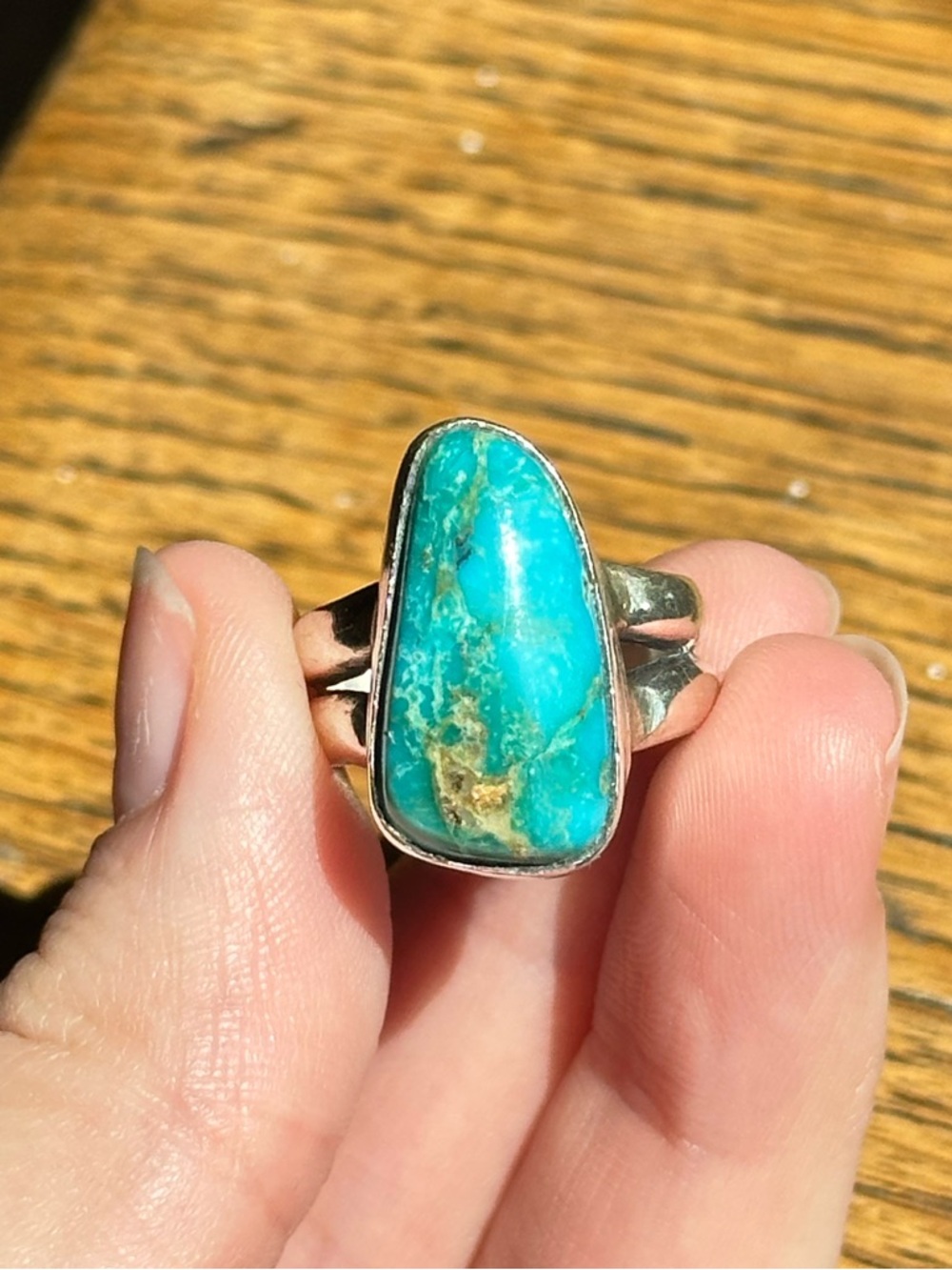 Turquoise Stone Sterling Silver Ring - Vibrant Blue Green